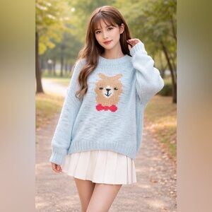 Make + Model Light Blue Sweater with Alpaca Design L over side